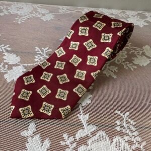 JOHN HENRY Burgundy Geometric Silk Men's Necktie Imported Fabric Made in USA